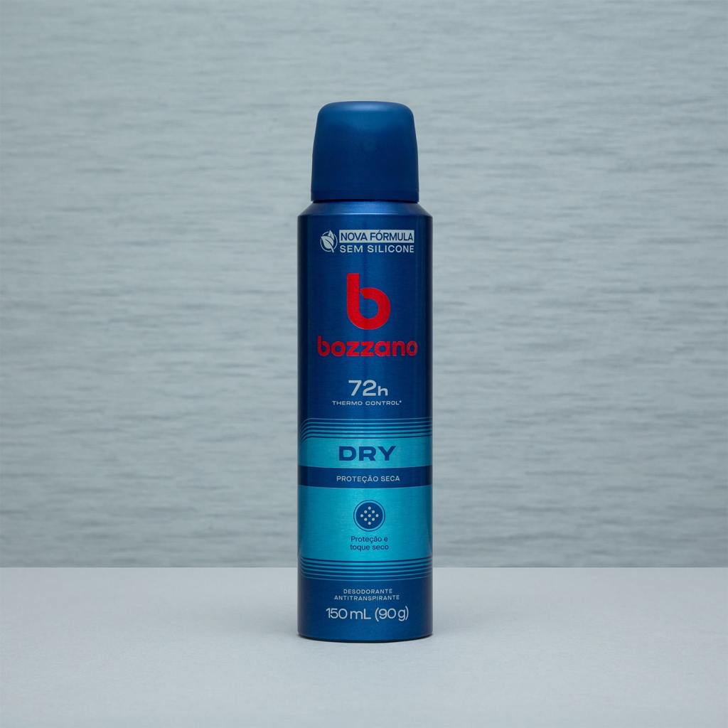 Frasco azul do desodorante Bozzano Dry